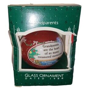 Vintage . Hallmark 1988 Glass Ornament-Grandparents are the heart
